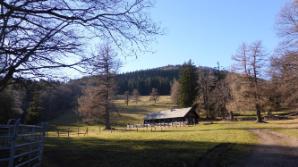 Vorbei an der Almhütte